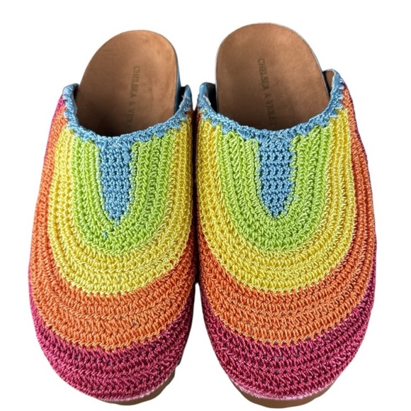 Anthropologie Shoes - Chelsea & Violet Cleo Rainbow 🌈 Multicolor Crochet Mules Clogs NEW